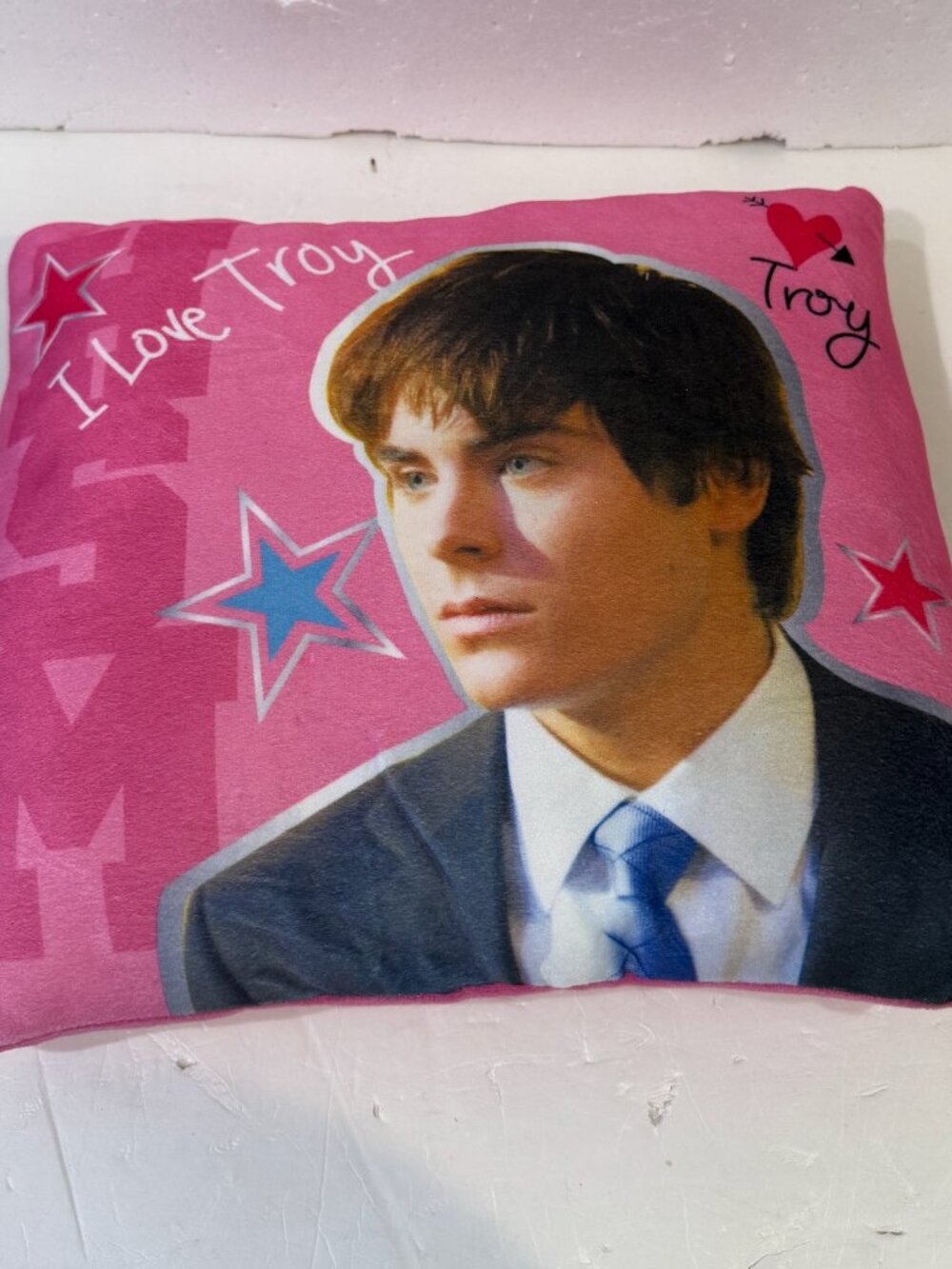 Disney High School Musical HSM Pink Pillow Troy Bolton / Zac Efron RARE 12 x 14